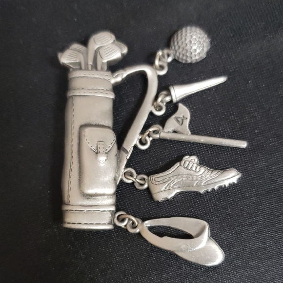 JJ Jonette Vintage Pewter Golf Bag Pin With Charms - Picture 1 of 6